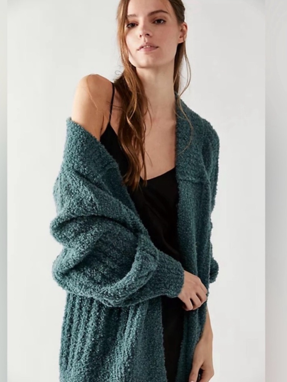 Free People Teal Open-Front Chunky Cardigan